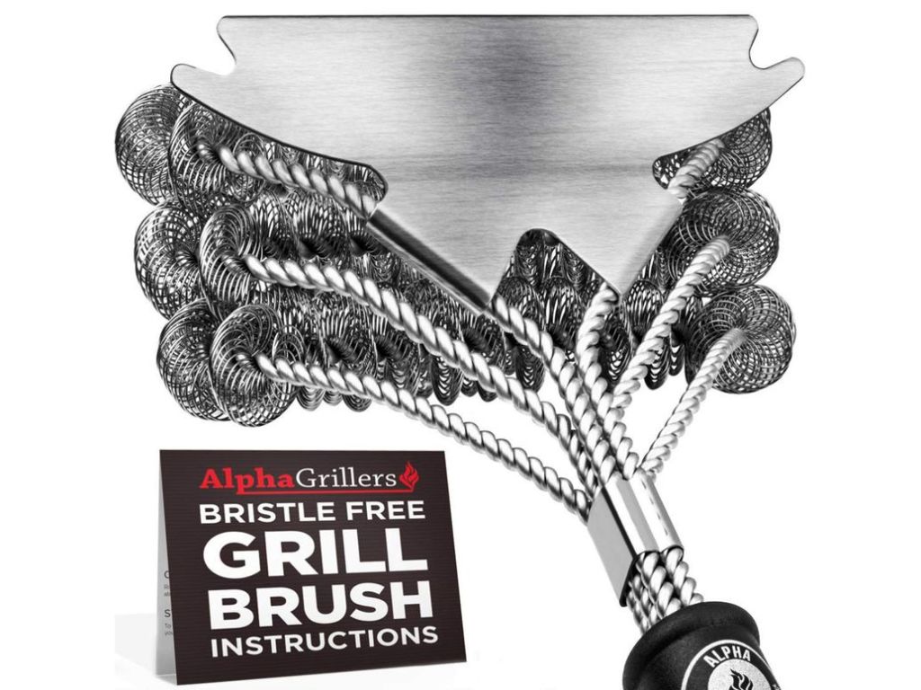Alpha Grillers Grill Brush Bristle Free. Best Safe BBQ Cleaner with Extra Wide Scraper. Perfect 17 Inch Stainless Steel Tools for All Grill Types, Including Weber. Ideal Barbecue Accessories