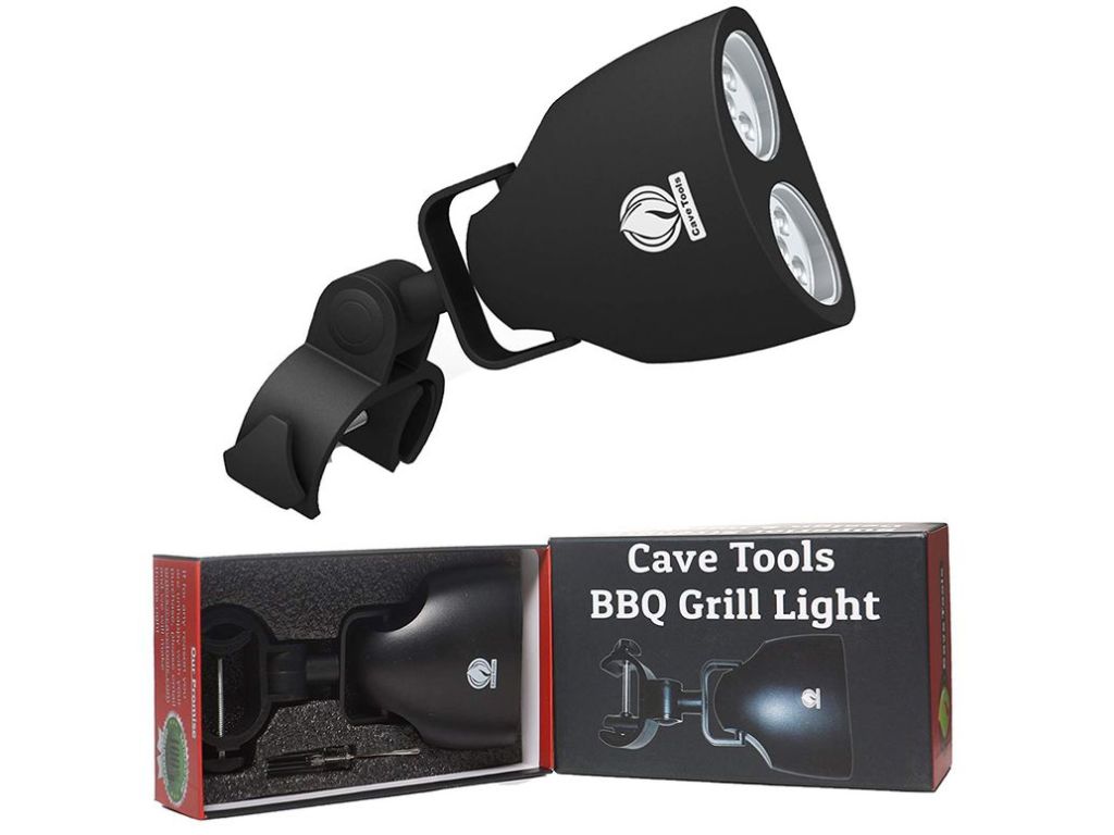 Cave Tools Barbecue Grill Light - Luxurious Gift Box - Upgraded Handle Mount Fits Round & Square Bars on Any BBQ Pit - 10 LED for Grilling at Night - Best Lighting Accessories