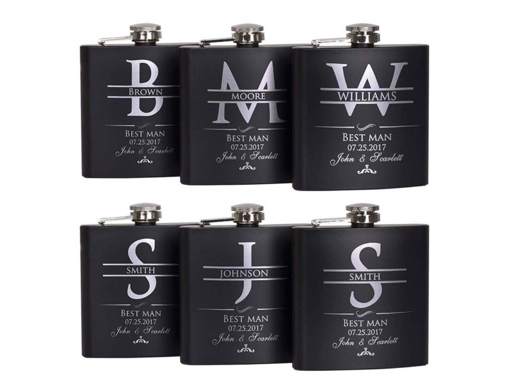 P Lab Set Of 6 - Groomsmen Gift - Groomsman Gifts For Wedding, Wedding Favor Customized Flask Set w Optional Gift Box - Engraved 6oz Stainless Steel Flask Custom Personalized Flask Gift Set, Black #2