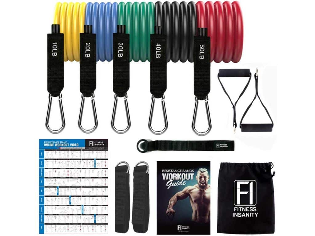Fitness Insanity Resistance Bands Set - 5-Piece Exercise Bands - Portable Home Gym Accessories - Stackable Up to 150 lbs. - Perfect Muscle Builder for Arms, Back, Leg, Chest, Belly, Glutes