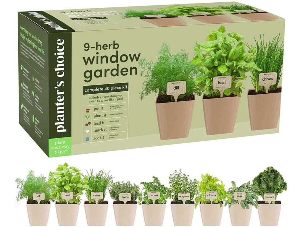 9 Herb Window Garden - Indoor Organic Herb Growing Kit - Kitchen Windowsill Starter Kit - Easily Grow 9 Herbs Plants from Seeds with Comprehensive Guide - Unique Gardening Gifts for Women & Men