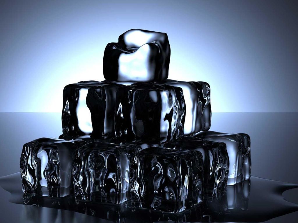 Ice cubes sitting on countertop.
