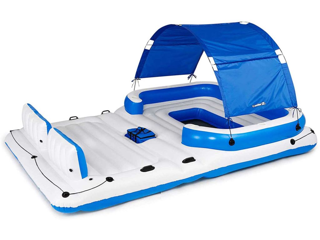 Bestway CoolerZ Tropical Breeze Floating Island Raft | Giant Inflatable Pool Float For Adults | Includes Canopy, Cupholders, & Cooler Bag | Lounge Fitsup to 6 People | Great For Pool, Lake, River, OC