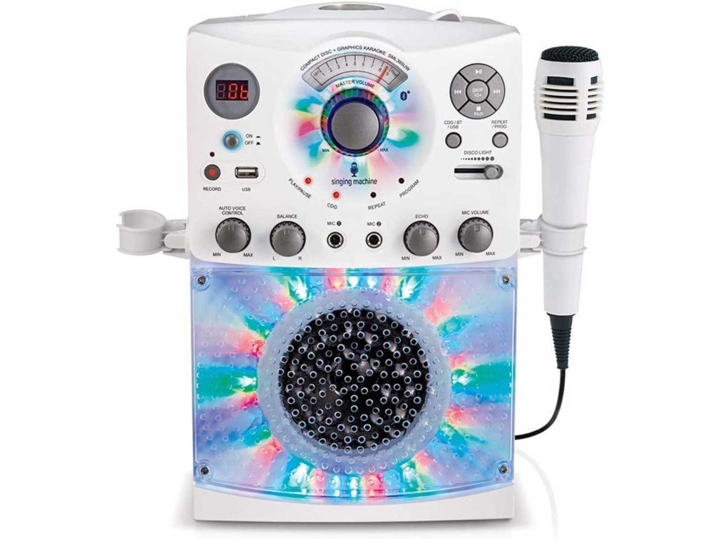 Singing Machine SML385UW Bluetooth Karaoke System with LED Disco Lights, CD+G, USB, and Microphone, White