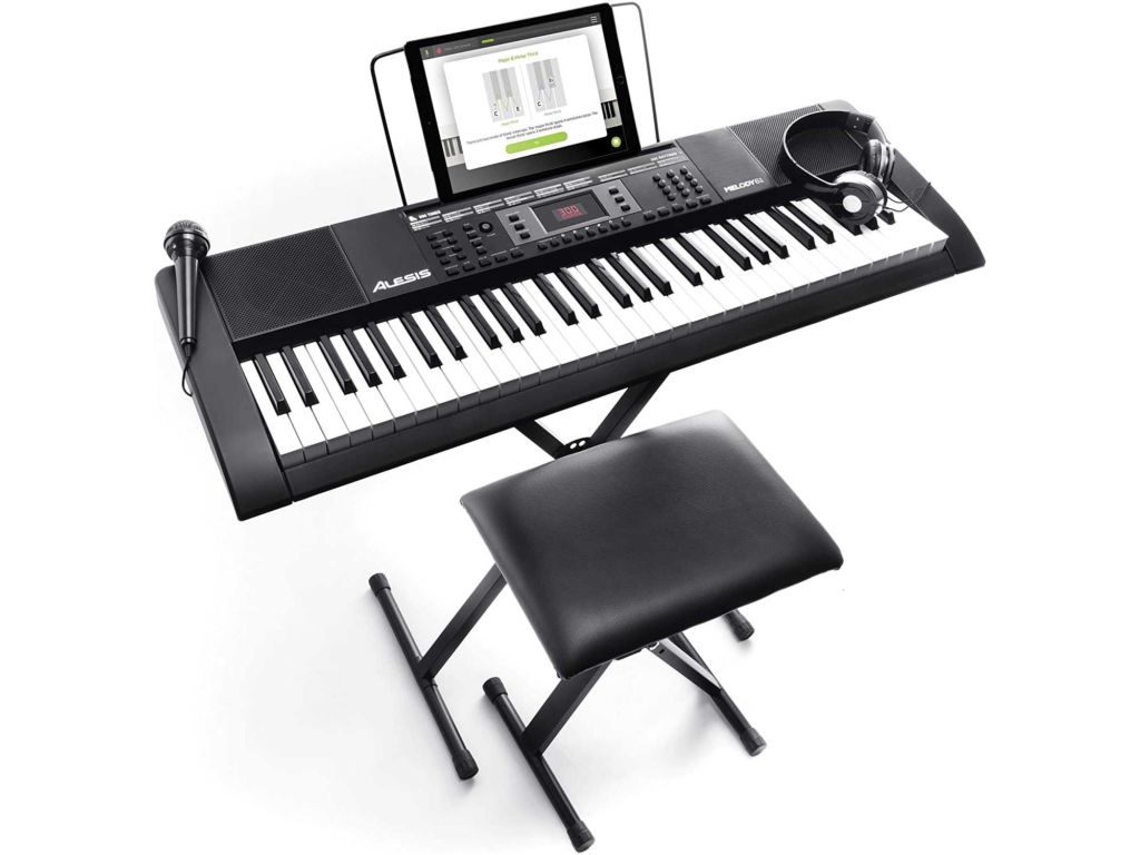 Alesis Melody 61 MKII | 61 Key Portable Keyboard with Built In Speakers, Headphones, Microphone, Piano Stand, Music Rest and Stool