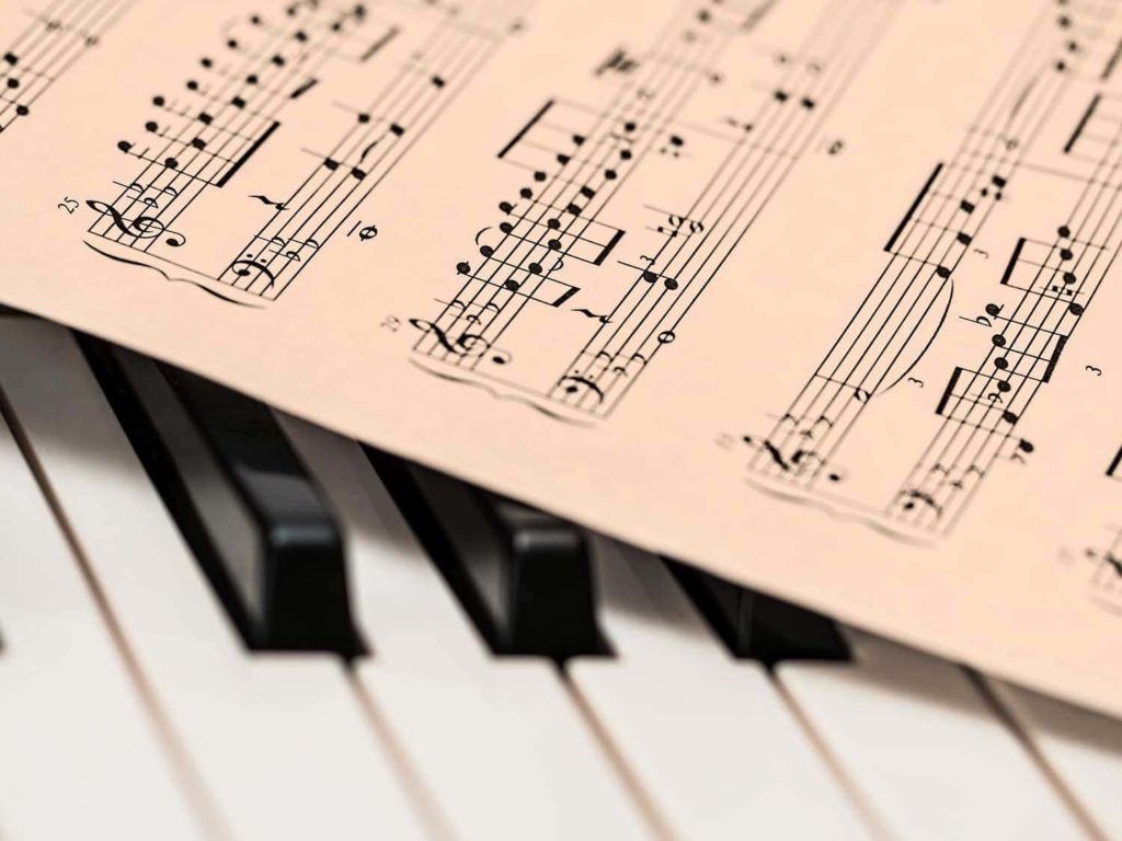 Music sheet on a keyboard