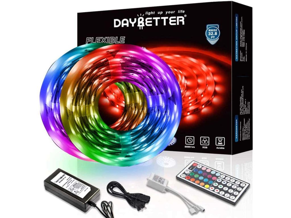 DAYBETTER Led Strip Lights 32.8ft 10m with 44 Keys IR Remote and 12V Power Supply Flexible Color Changing 5050 RGB 300 LEDs Light Strips Kit for Home, Bedroom, Kitchen,DIY Decoration, Non-Waterproof