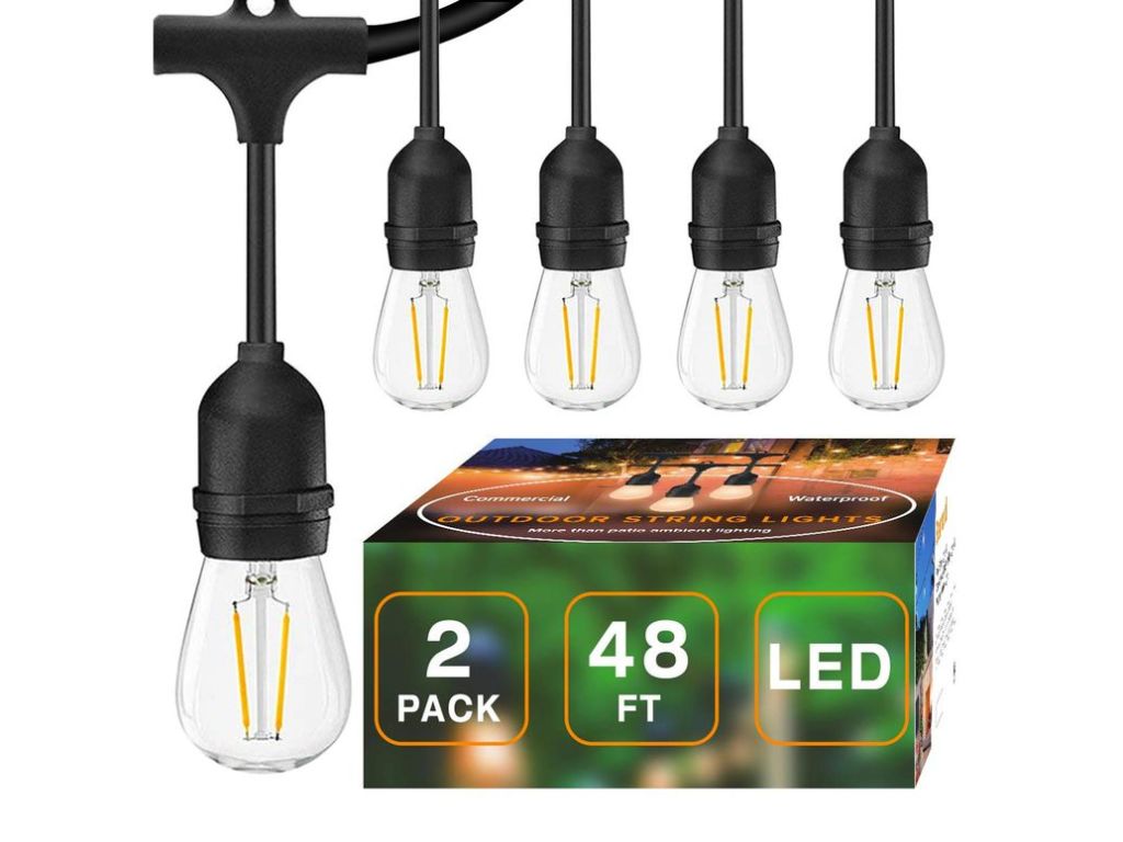 Banord 2 Pack 48FT LED Outdoor String Lights, Commercial Grade Porch Lights Heavy Duty Hanging Lights with 2W S14 Dimmable Shatterproof Bulbs for Backyard Patio Party