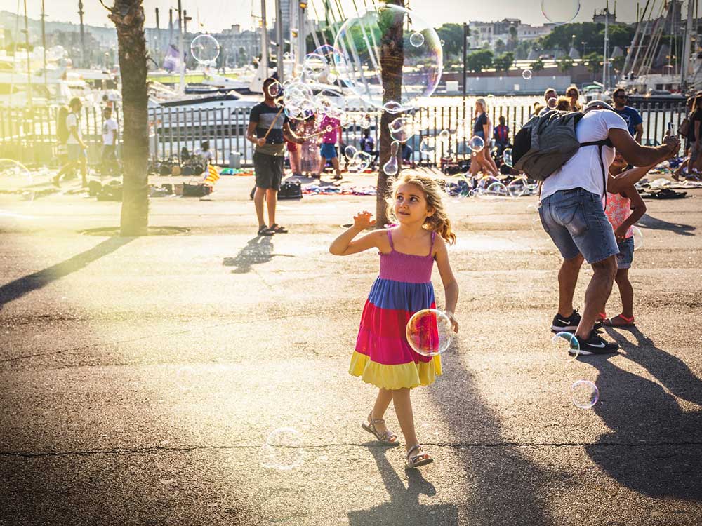 little girl, blowing bubbles