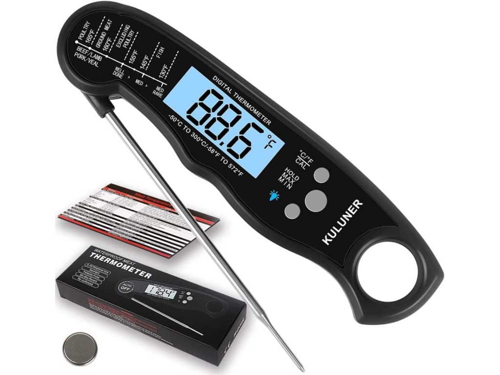 KULUNER Waterproof Digital Instant Read Meat Thermometer with 4.6” Folding Probe Backlight & Calibration Function for Cooking Food Candy, BBQ Grill, Liquids,Beef(black)