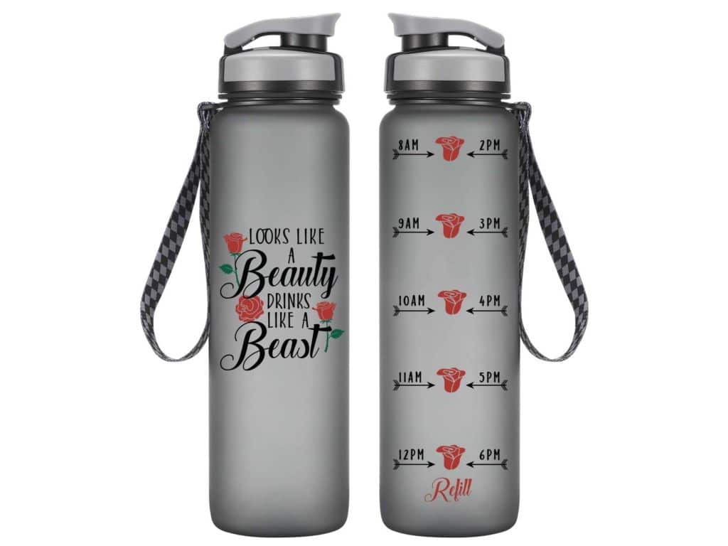 Front and Back View of Motivational Tracking Water Bottle