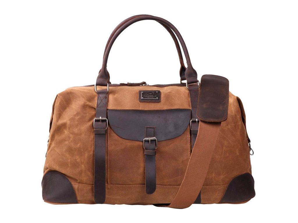 brown overnight duffle bag