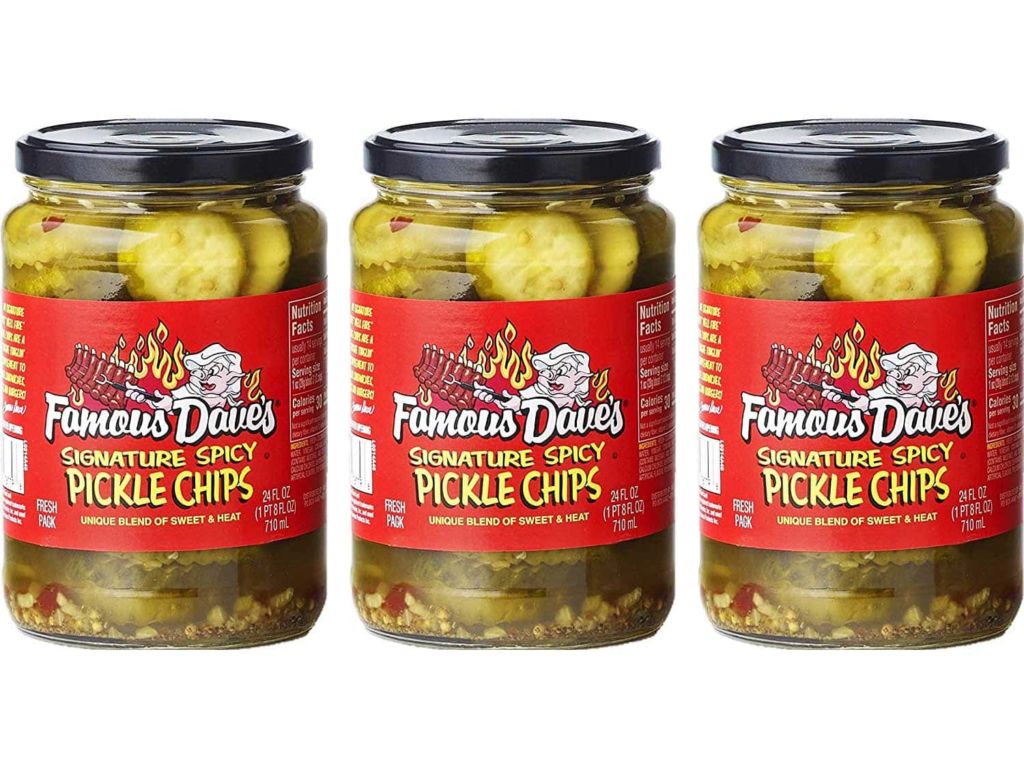 Famous Dave's Signature Spicy Pickles 24oz Glass Jar (Pack of 3) (Pickle Chips)