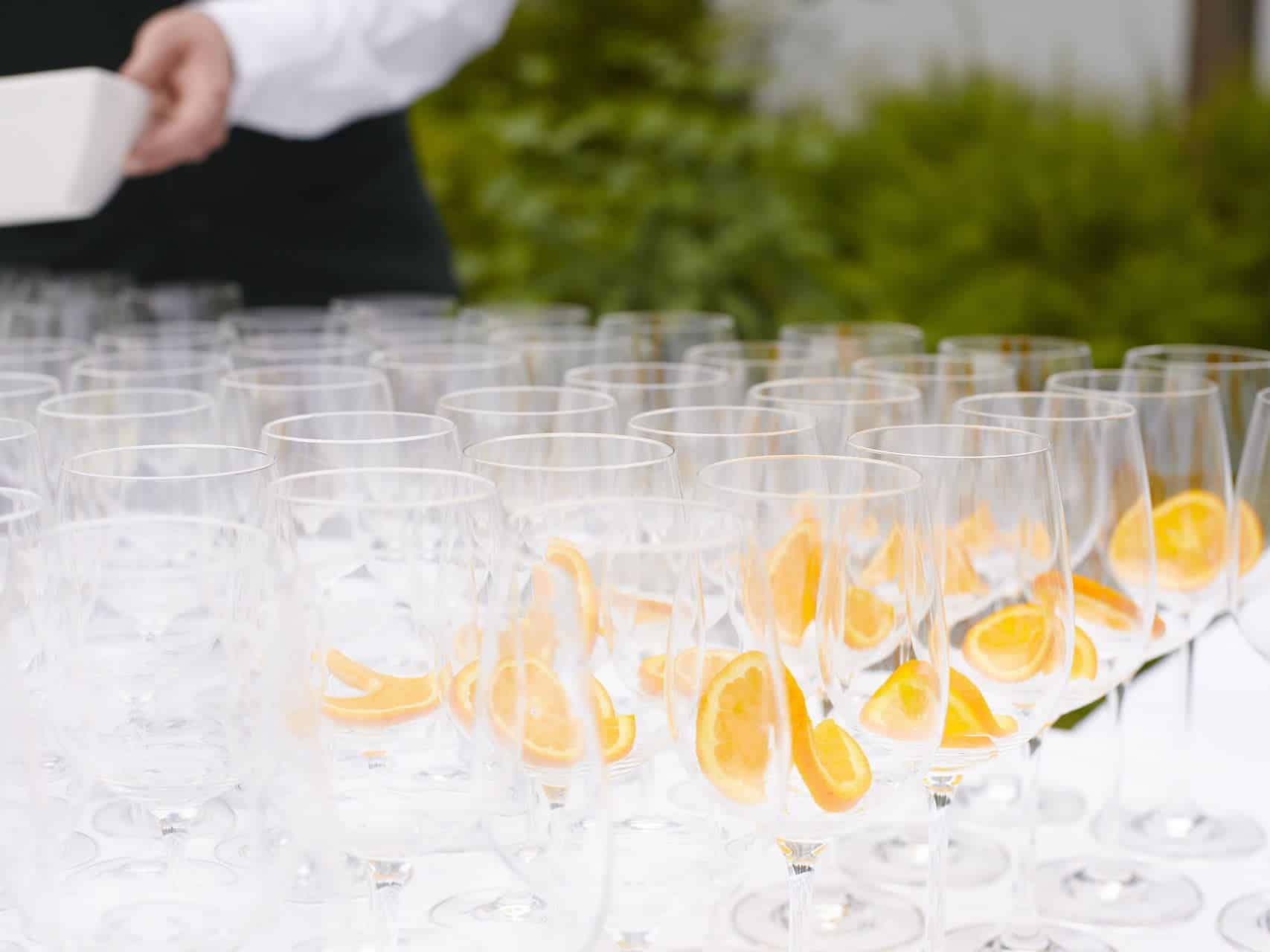 wine glasses at a banquet