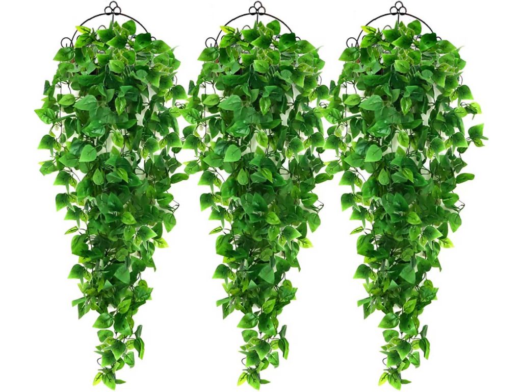 AGEOMET 3pcs Artificial Hanging Plants 3.6ft Fake Ivy Vine, Fake Hanging Plants Vine Plants Kitchen Plants for Wall House Room Indoor Outdoor Decoration