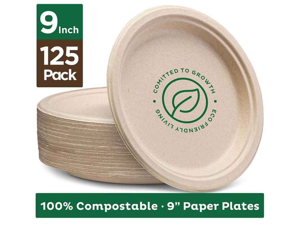 Stack Man Plates [125-Pack] Heavy-Duty Quality Natural Disposable Bagasse, Eco-Friendly Made of Sugar Cane Fibers, 9 inch, Brown