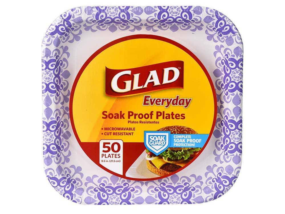 Glad Square Disposable Paper Plates for All Occasions | Soak Proof, Cut Proof, Microwaveable Heavy Duty Disposable Plates |50 Count Bulk Paper Plates | Size : 8.5