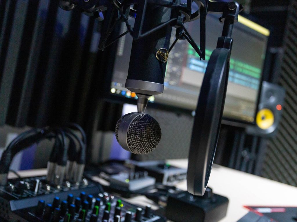 Podcast gear in a studio