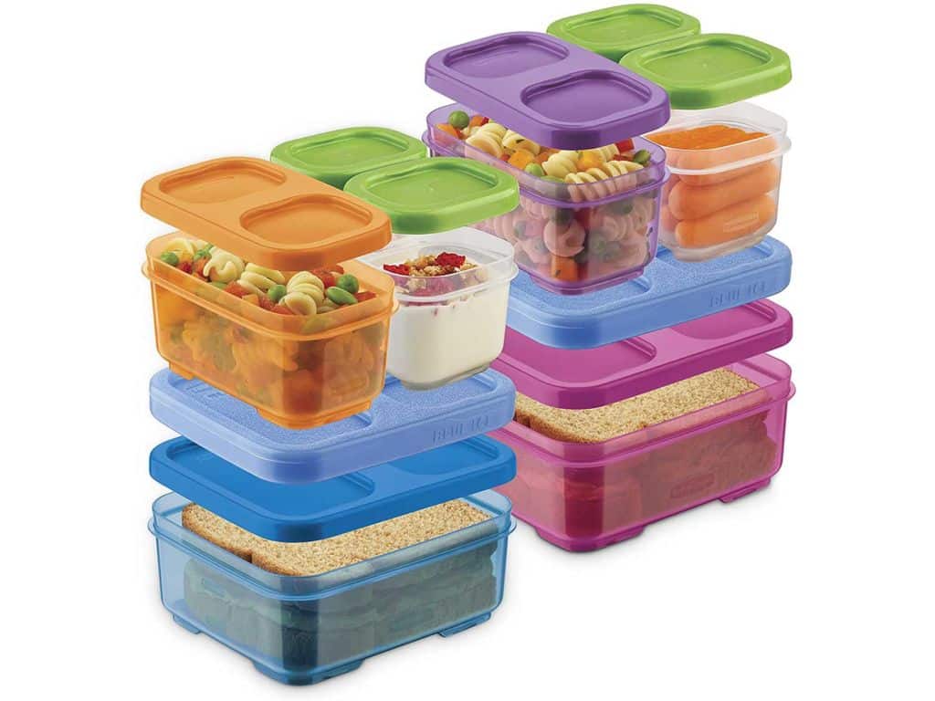 Rubbermaid LunchBlox Kids Box and Meal Prep, 2 Pack Set | Stackable & Microwave Safe Lunch Containers | Assorted Colors, Purple/Pink/Green