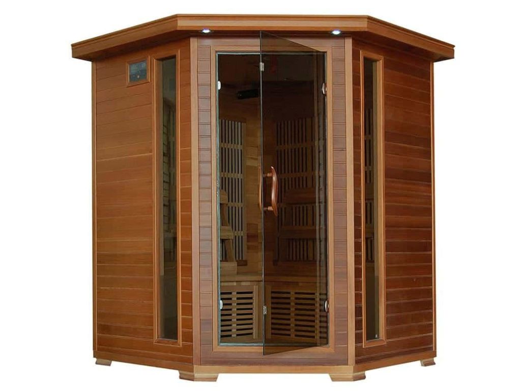 Radiant Saunas BSA1320 4 Person Cedar Corner Infrared Sauna, 3-4