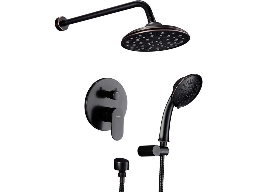 Shower System, Wall Mounted Shower Faucet Set for Bathroom with High Pressure 8" Rain Shower head and 3-Setting Handheld Shower Head Set, Oil Rubbed Bronze (Rough in Valve Included)