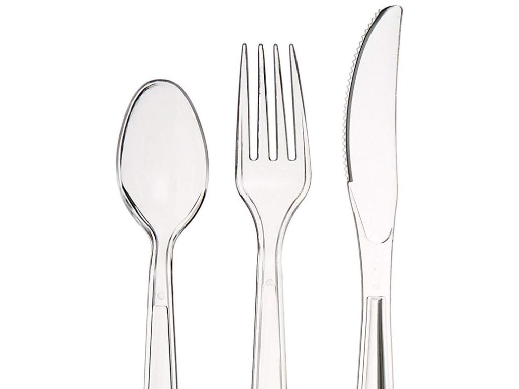 AmazonBasics Disposable, Clear Plastic Utensil Cutlery - 360-Piece Set
