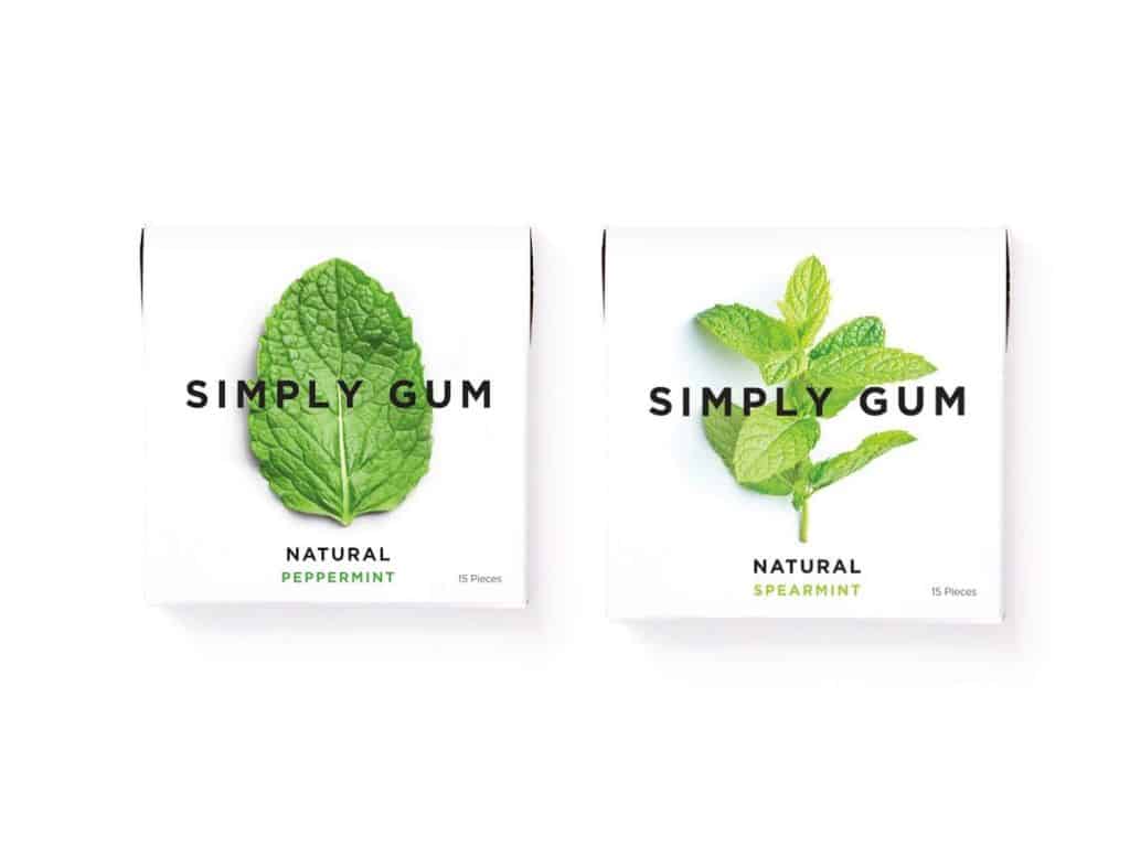 Simply Gum | Natural Chewing Gum | Spearmint | Pack of Six (90 Pieces Total) | Plastic Free + Aspartame Free + non GMO