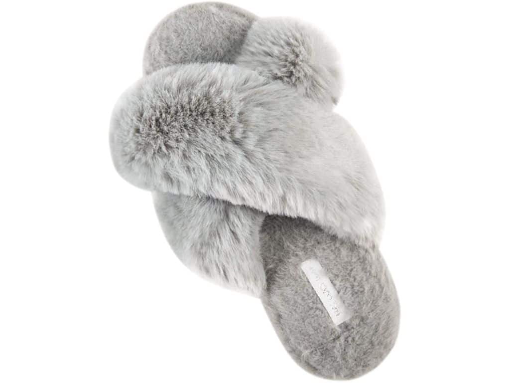 HALLUCI Women's Cross Band Soft Plush Fleece House Indoor or Outdoor Slippers