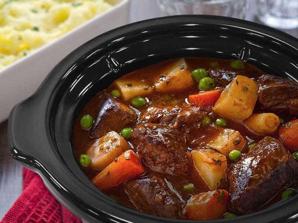 Beef stew in a slow cooker
