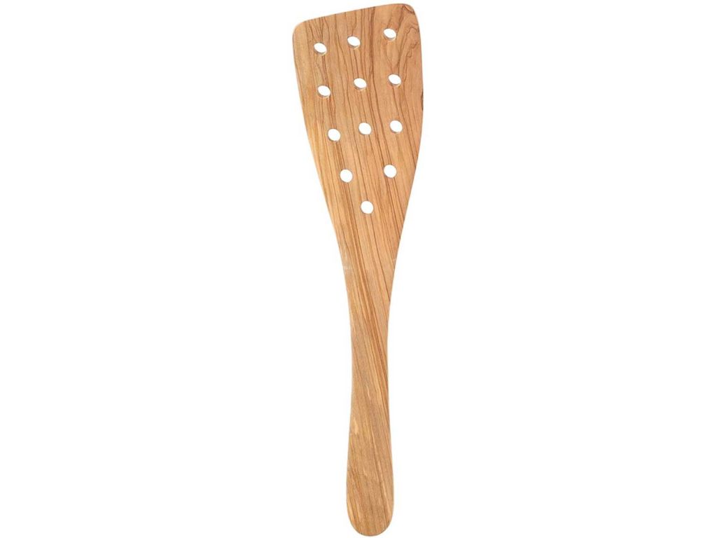 Eddington Italian Olive Wood Wide Pierced Spatula, Handcrafted in Europe