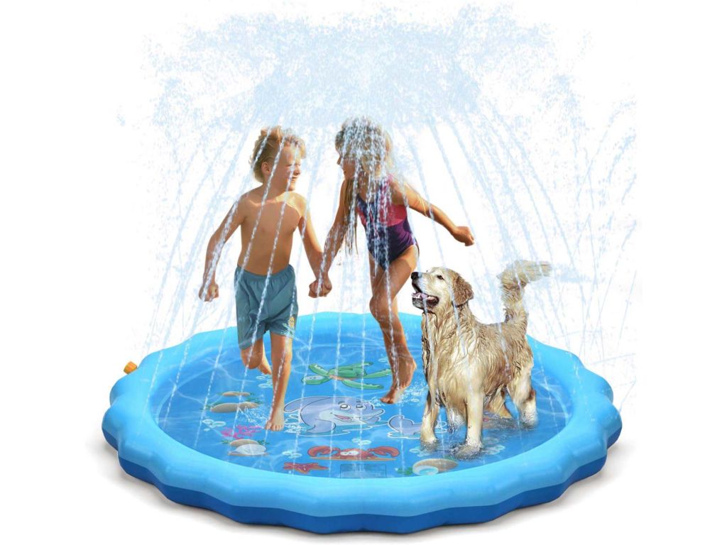 QPAU (Upgraded 2020 Version) Sprinkler for Kids Dogs, 68" Sprinkle and Splash Play Mat , Kiddie Baby Shallow Pool,Outside Toys Water Toys for Kids, Outdoor Toys for Toddlers Age 3-5 (Blue)