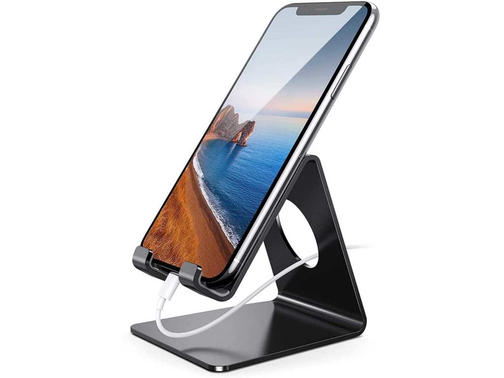 Lamicall Cell Phone Stand, Phone Dock: Cradle, Holder, Stand for Office Desk, Compatible with iPhone 11 Pro Xs Xs Max Xr X 8 7 6 6s Plus, All Android Smartphones Charging - Black (Non-Adjustable)