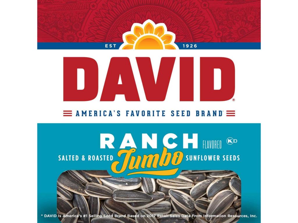 DAVID Roasted and Salted Ranch Jumbo Sunflower Seeds, Keto Friendly, 5.25 oz, 12 Pack