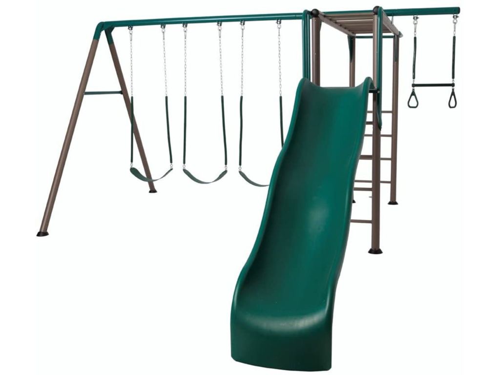 Lifetime Monkey Bar Adventure Swing Set with 9 Foot Wavy Slide