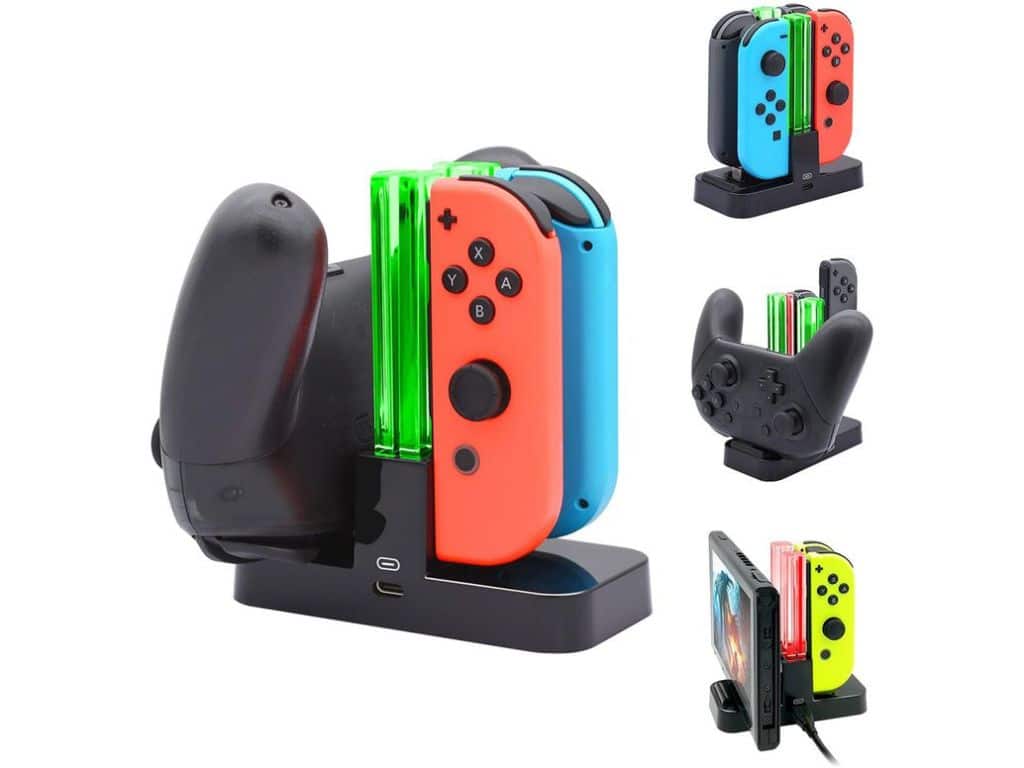 FastSnail Controller Charger Compatible with Nintendo Switch, Charging Dock Stand Station Compatible with Switch Joy-con and Pro Controller with Charging Indicator and Type C Charging Cable by FASTSNAIL