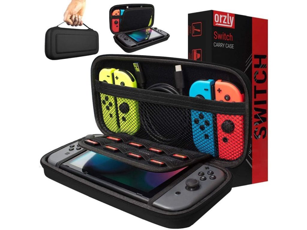 Orzly Carry Case Compatible with Nintendo Switch - Black Protective Hard Portable Travel Carry Case Shell Pouch for Nintendo Switch Console & Accessories by Orzly