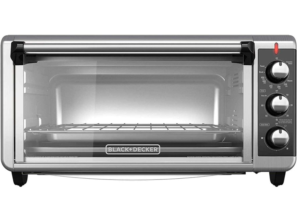 BLACK+DECKER TO3250XSB 8-Slice Extra Wide Convection Countertop Toaster Oven, Includes Bake Pan, Broil Rack & Toasting Rack, Stainless Steel/Black