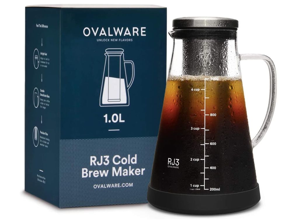 Ovalware Airtight Cold Brew Iced Coffee Maker and Tea Infuser with Spout