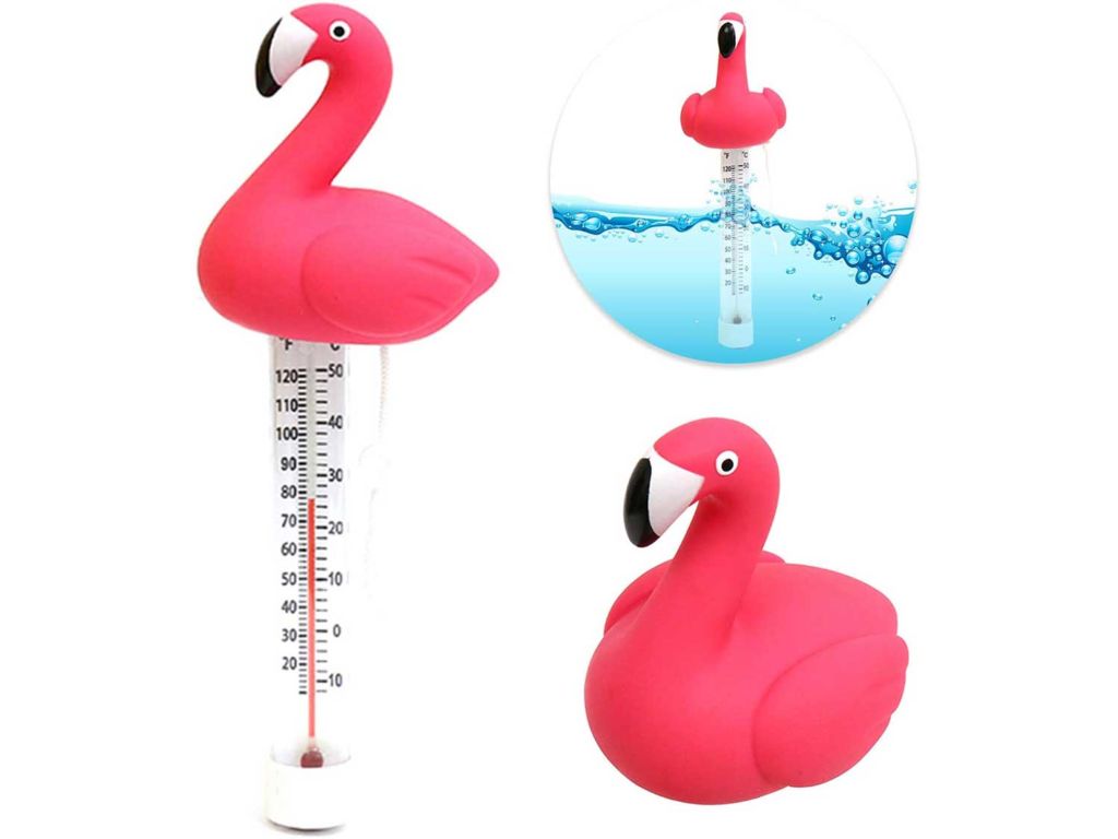 Pull Together Floating Swimming Pool Thermometer, Pond Water Thermometer with String, Baby Pool Thermometer, Shatter Resistant, for Outdoor & Indoor Swimming Pools, Spas, Hot Tubs, Jacuzzis (Flamingo)