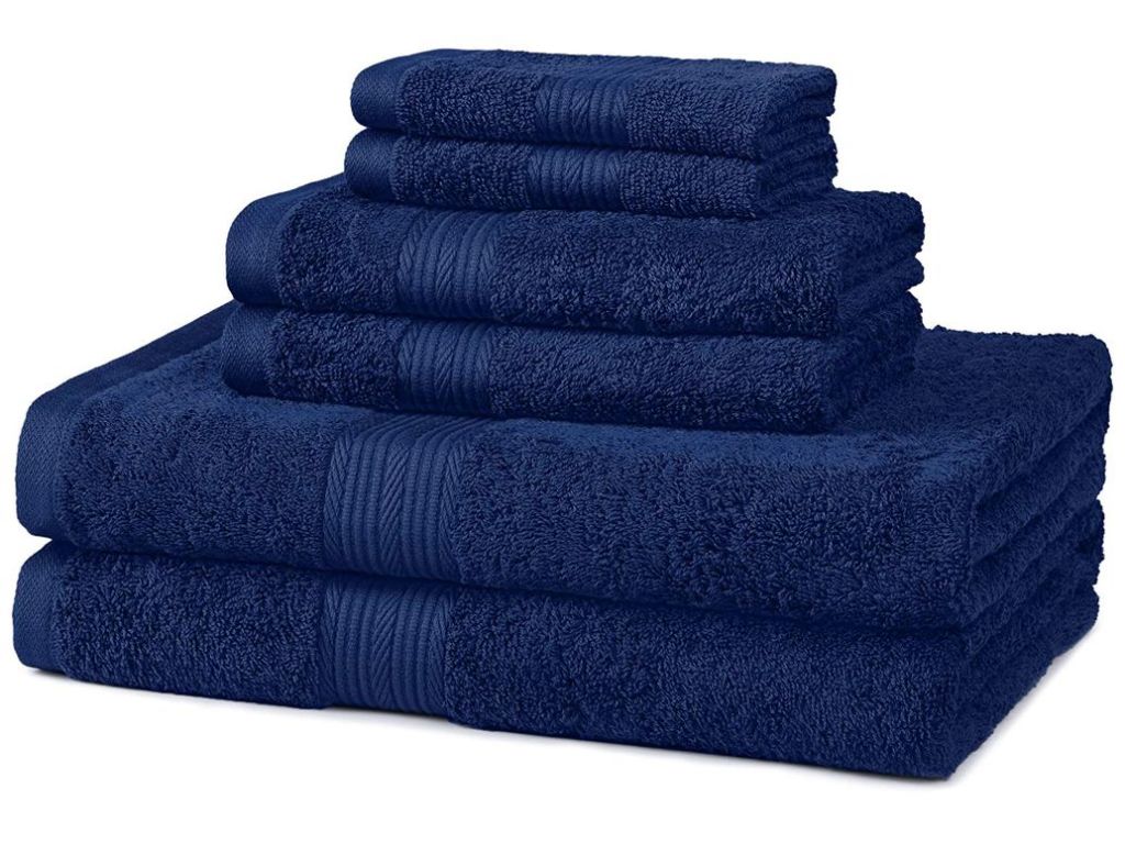 AmazonBasics 6-Piece Fade-Resistant Bath Towel Set - Navy Blue