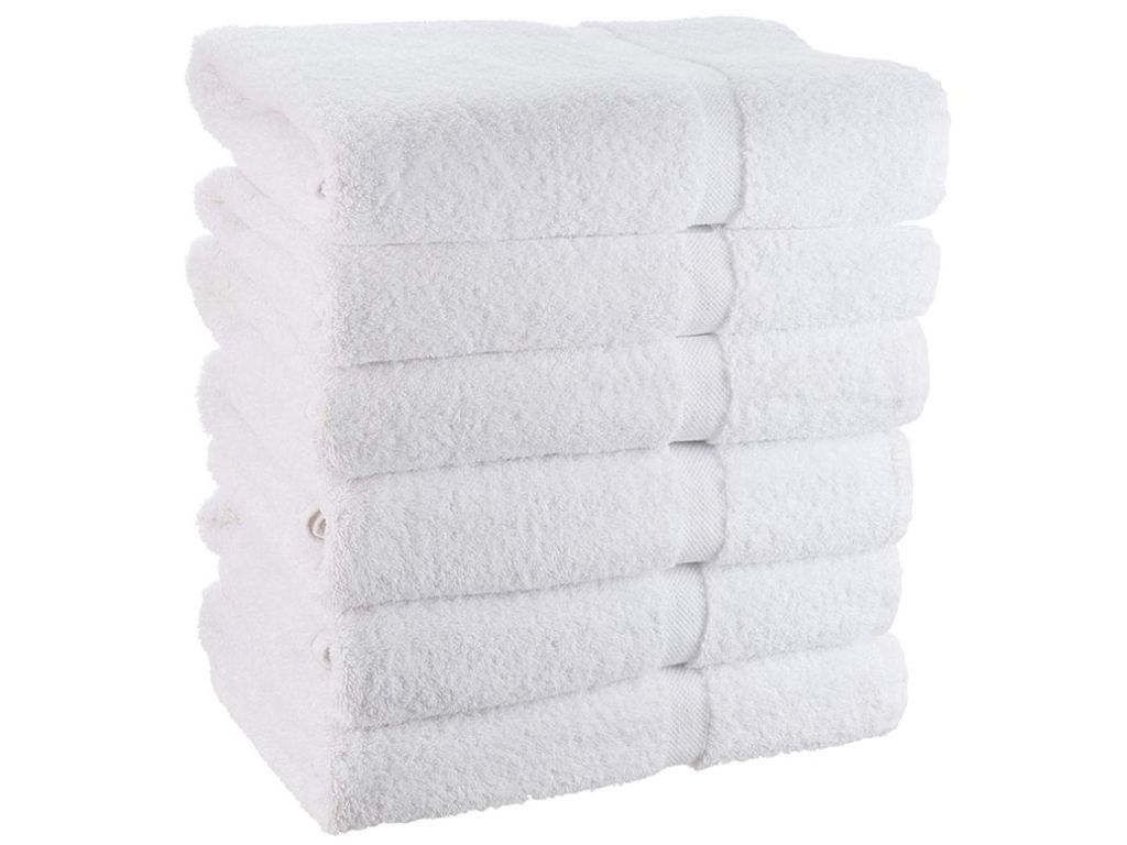 Wealuxe Cotton Bath Towels - 24x50 Inch - Lightweight Soft and Absorbent Gym Pool Towel - 6 Pack - White