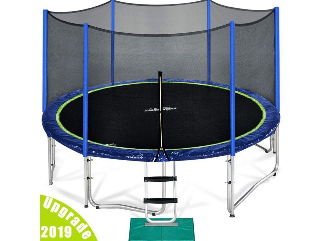 Zupapa 12 14 15 FT Trampoline for Kids with Safety Enclosure Net Outdoor Trampolines with Non-Slip Ladder Rain Cover