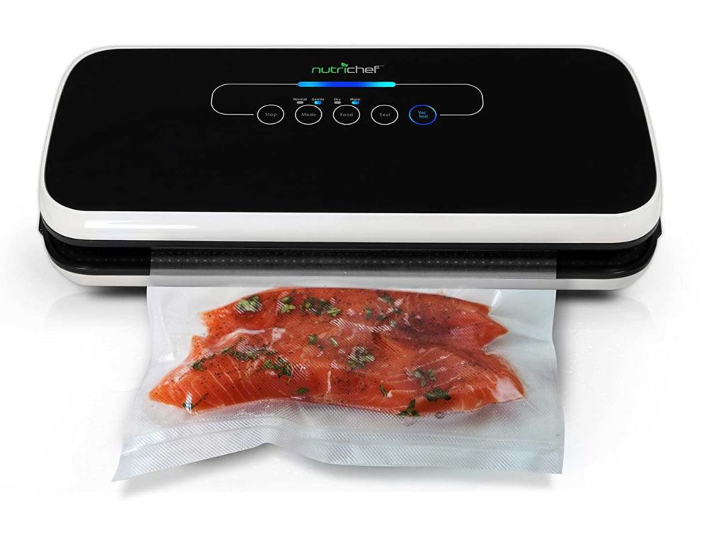 Plug NutriChef Vacuum Sealer | Automatic Vacuum Air Sealing System For Food Preservation w/ Starter Kit | Compact Design | Lab Tested | Dry & Moist Food Modes | Led Indicator Lights (Black)