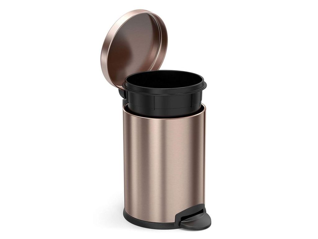 simplehuman, Rose Gold 4.5 Liter / 1.2 Gallon Round Bathroom Step Trash Can, Stainless Steel