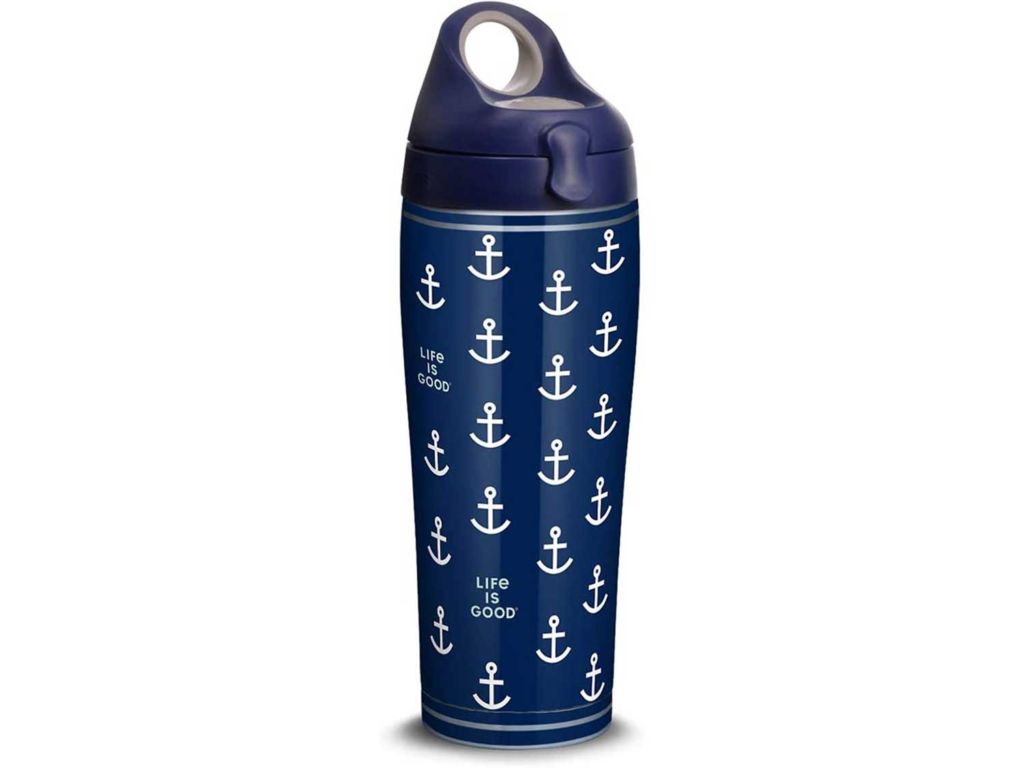 Tervis Life is Good - Navy Anchor Pattern Stainless Steel Insulated Tumbler with Lid, 24 oz Water Bottle, Silver