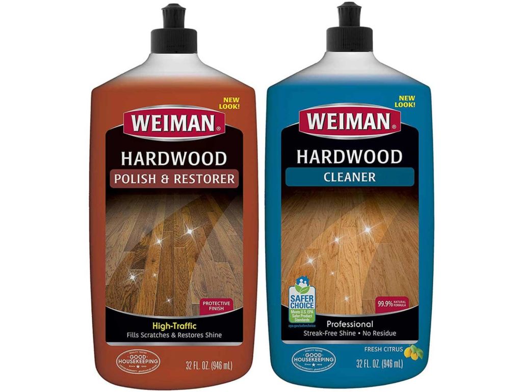 Weiman Hardwood Floor Cleaner and Polish Restorer Combo - 2 Pack - High-Traffic Hardwood Floor, Natural Shine, Removes Scratches, Leaves Protective Layer - Packaging May Vary