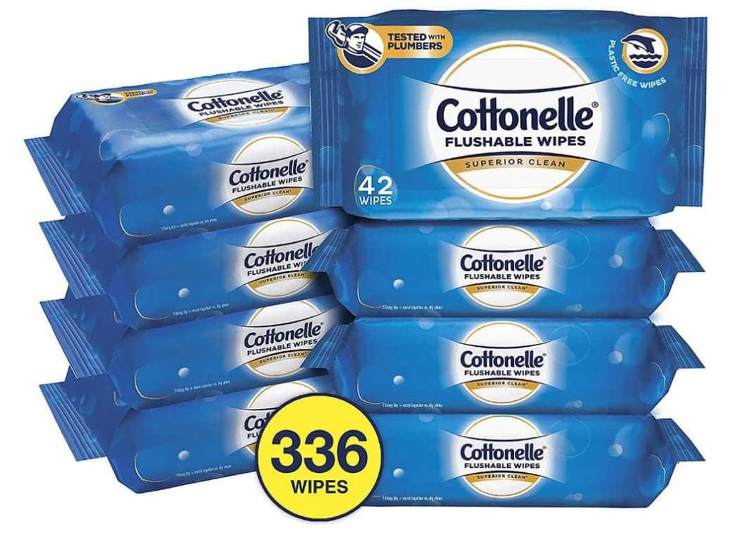 Cottonelle Flushable Wet Wipes for Adults, 8 Resealable Packs, 42 Wipes per Pack (336 Wipes Total)