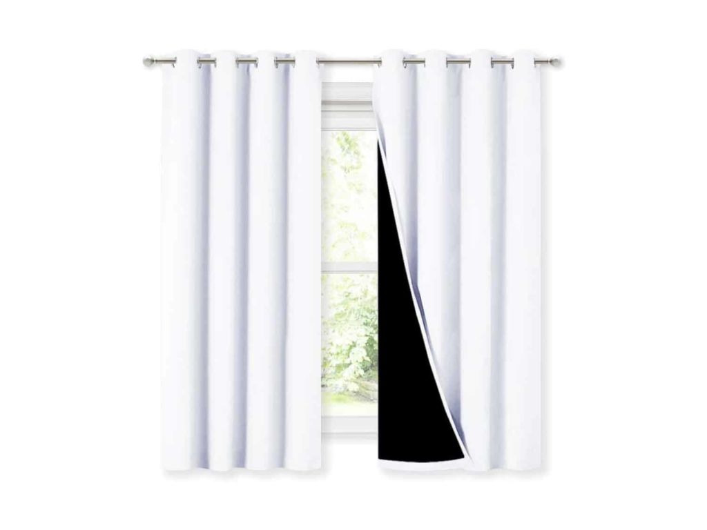 NICETOWN White 100% Blackout Lined Curtains, 2 Thick Layers Completely Blackout Window Treatment Thermal Insulated Drapes for Kitchen/Bedroom (1 Pair, 52 inches Width x 63 inches Length Each Panel)