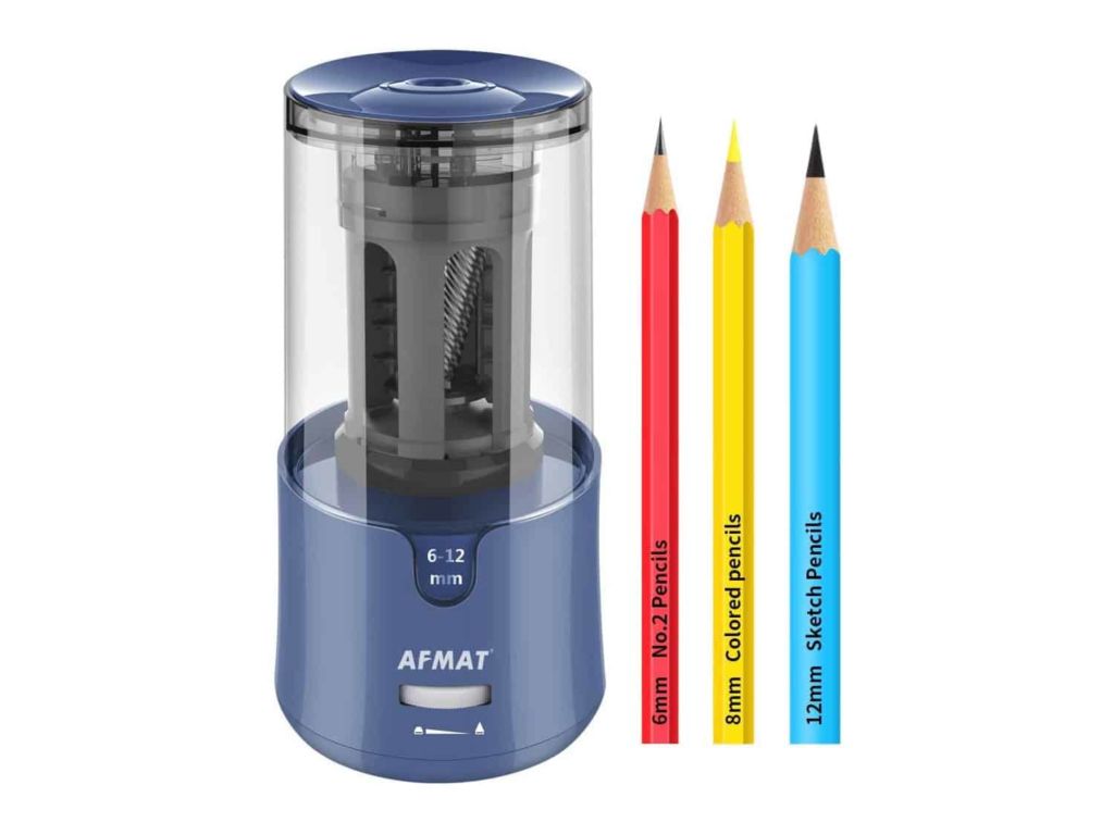 AFMAT Pencil Sharpener, Electric Pencil Sharpener for Colored Pencils, Auto Stop, Fast Sharpen in 3s, Large Hole Pencil Sharpener Plug in for 6-12mm No.2/Jumbo Pencils-Blue
