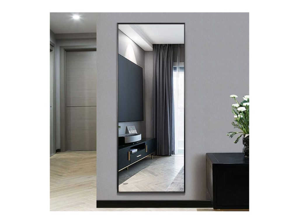 NeuType Full Length Mirror Standing Hanging or Leaning Against Wall, Large Rectangle Bedroom Mirror Floor Mirror Dressing Mirror Wall-Mounted Mirror, Aluminum Alloy Thin Frame, Black, 65"x22"
